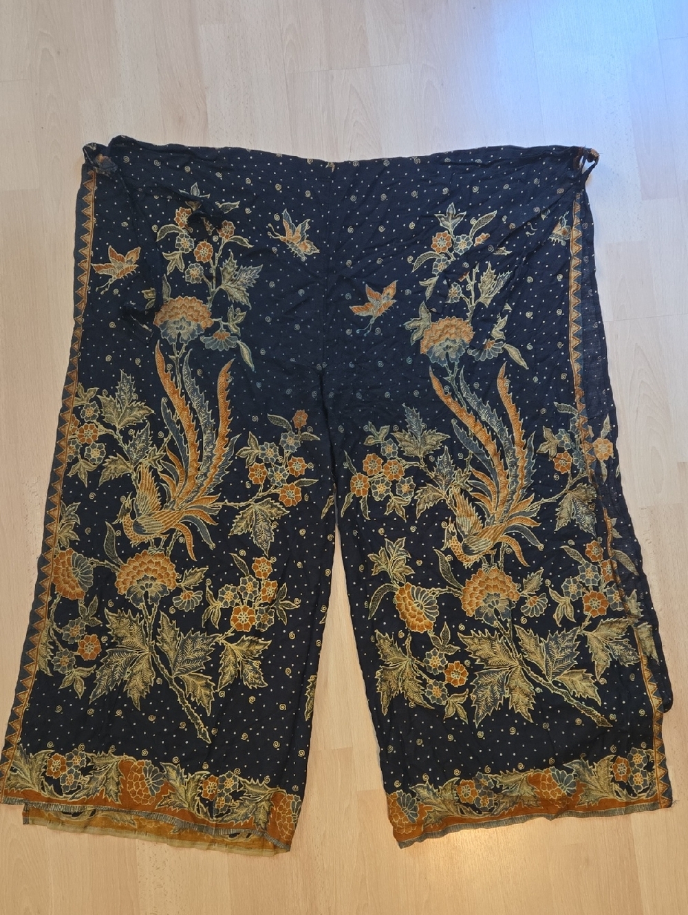 Wide Leg Floral Print Women’s Pants - Navy & Mustard